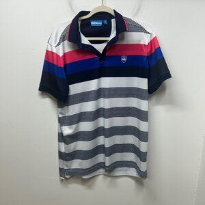Bunker mentality blue pink white striped golf polo US M